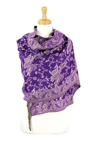 DB023-15 Purple Paisley Print Pashmina Scarf