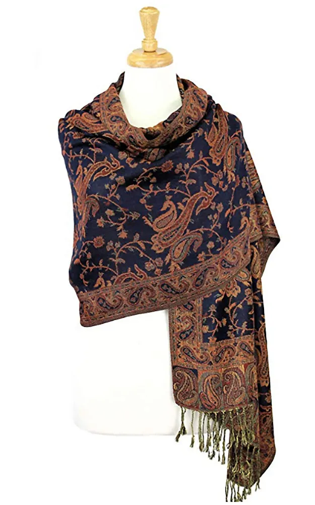 DB023-25 Bright Navy Paisley Print Pashmina Scarf