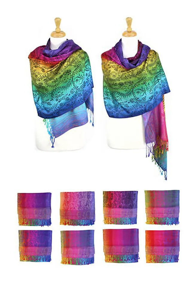 DB067 Color Asst Rainbow Pashmina Scarf 12pc Pack