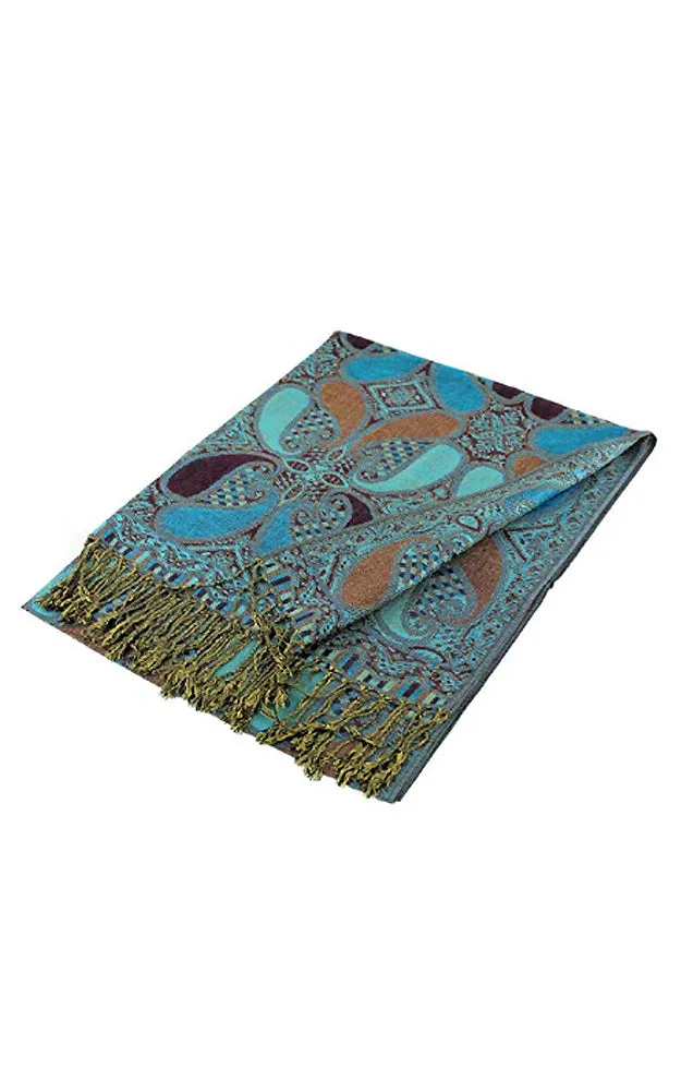 DBA18-11 Turquoise Paisley Print Pashmina Scarf