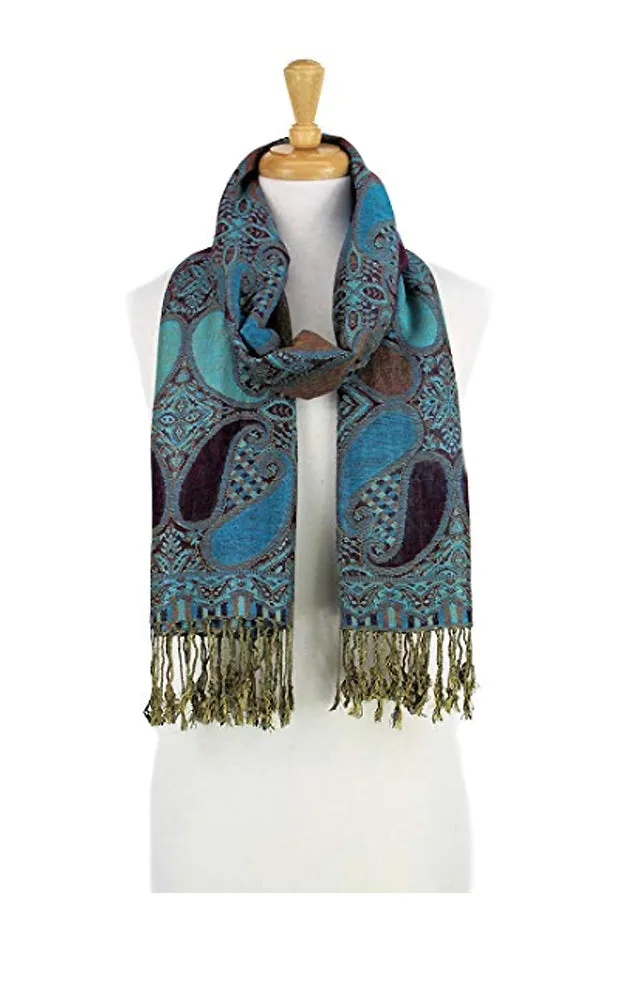 DBA18-11 Turquoise Paisley Print Pashmina Scarf