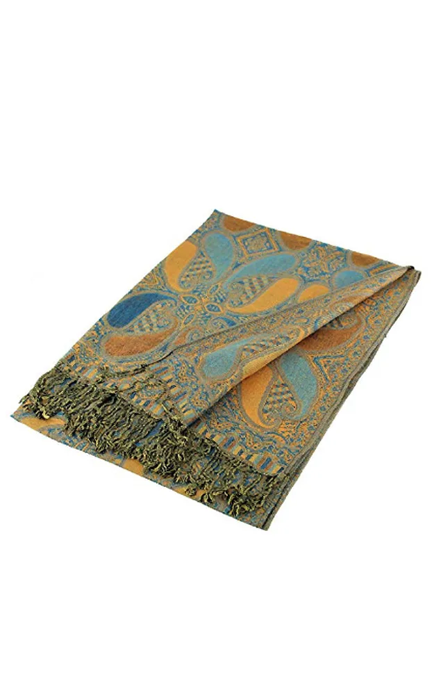 DBA18-18 Blue & Orange Paisley Print Pashmina Scarf