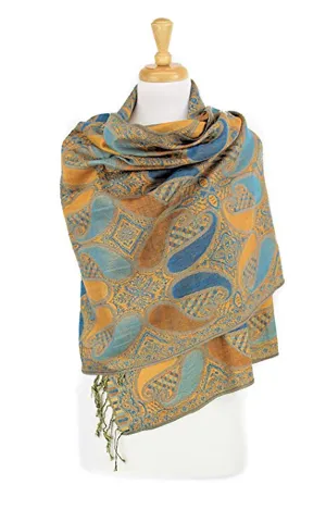 DBA18-18 Blue & Orange Paisley Print Pashmina Scarf