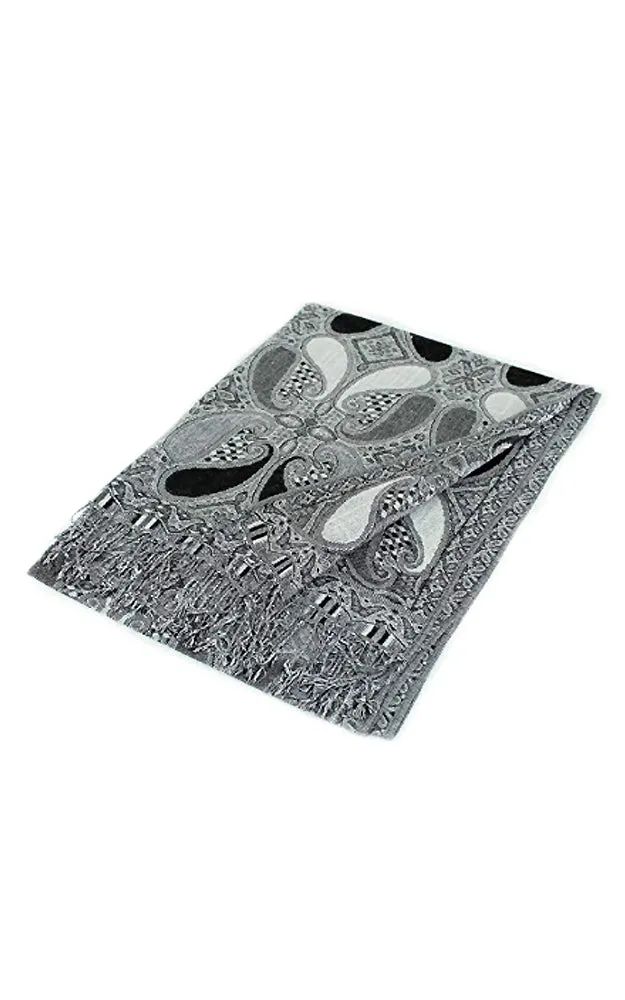 DBA18-36 Black & White Paisley Print Pashmina Scarf