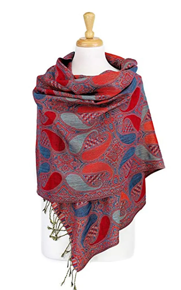 DBA18-6 Red & Blue Paisley Print Pashmina Scarf