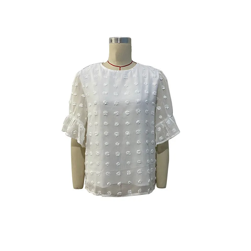 DressBetty - Elegant Chic White Short Sleeve Shirt Chiffon Blouse Korean Fashion Lady Tops