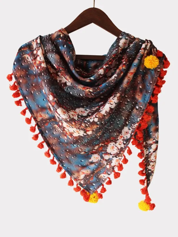 Due Drop On Floral Digital Printed Triangle Scarf