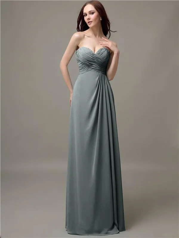 Elegant Sweetheart Chiffon A-line Long Bridesmaid Dresses