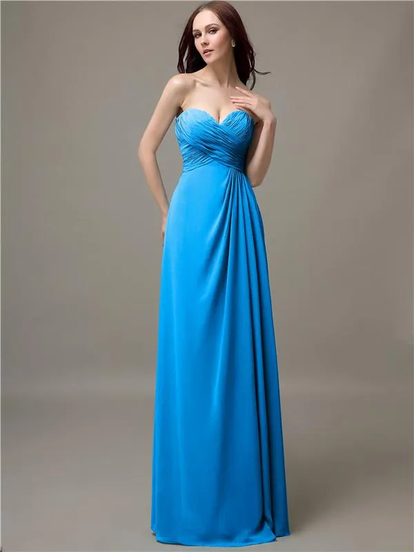 Elegant Sweetheart Chiffon A-line Long Bridesmaid Dresses