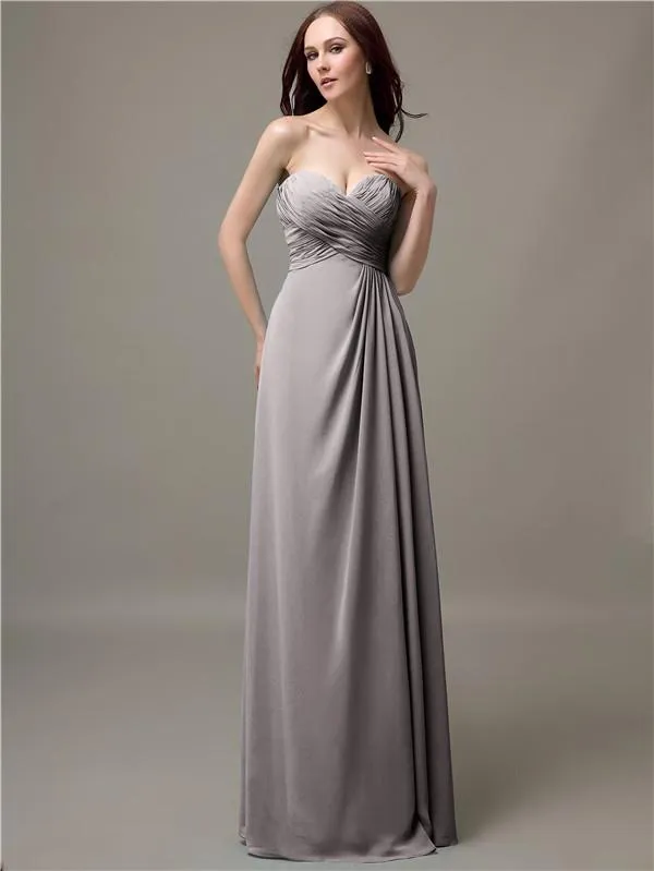 Elegant Sweetheart Chiffon A-line Long Bridesmaid Dresses