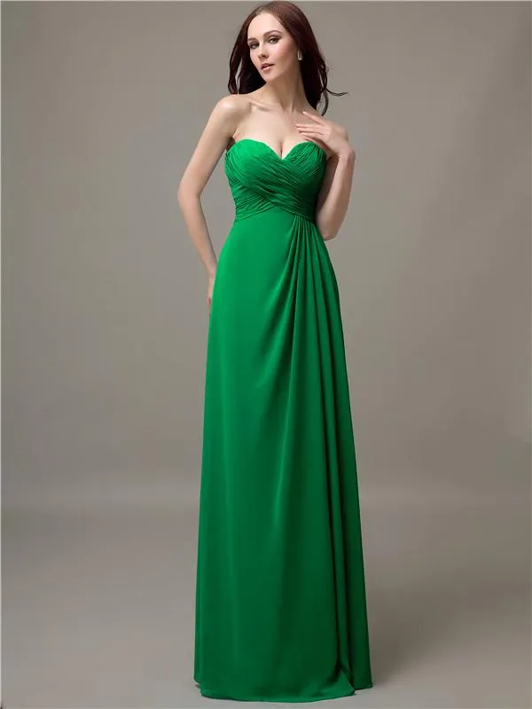 Elegant Sweetheart Chiffon A-line Long Bridesmaid Dresses