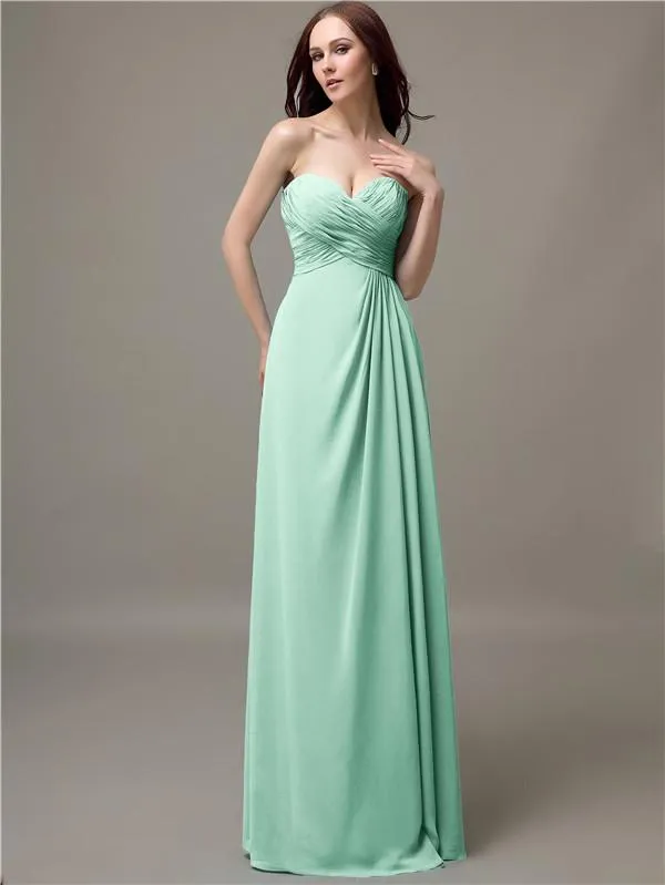 Elegant Sweetheart Chiffon A-line Long Bridesmaid Dresses