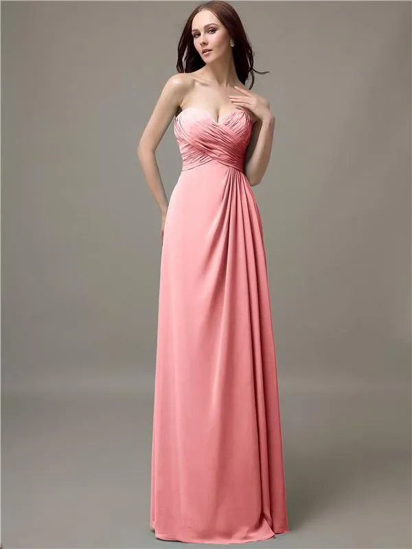 Elegant Sweetheart Chiffon A-line Long Bridesmaid Dresses