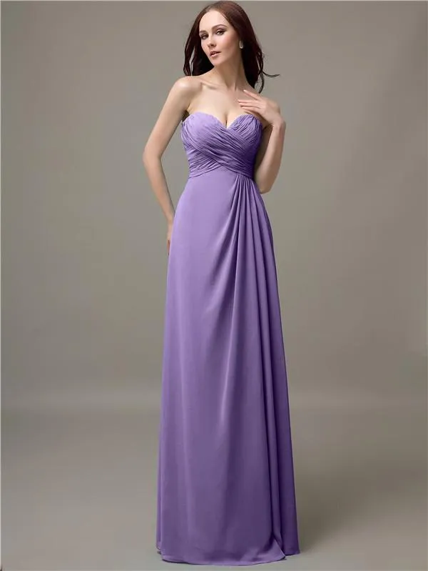 Elegant Sweetheart Chiffon A-line Long Bridesmaid Dresses