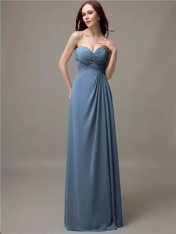 Elegant Sweetheart Chiffon A-line Long Bridesmaid Dresses