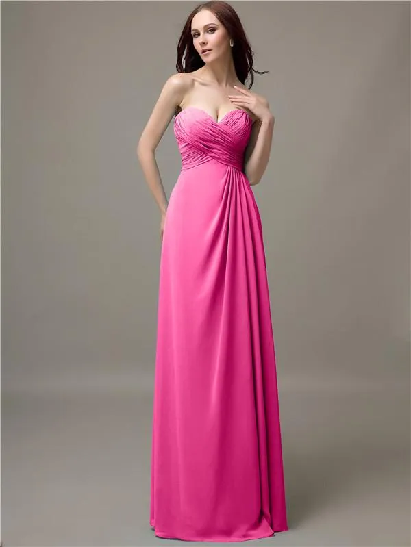 Elegant Sweetheart Chiffon A-line Long Bridesmaid Dresses