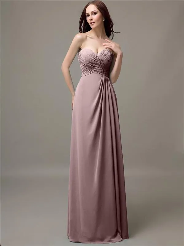 Elegant Sweetheart Chiffon A-line Long Bridesmaid Dresses