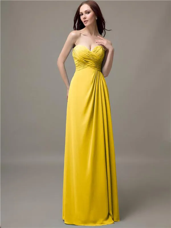 Elegant Sweetheart Chiffon A-line Long Bridesmaid Dresses