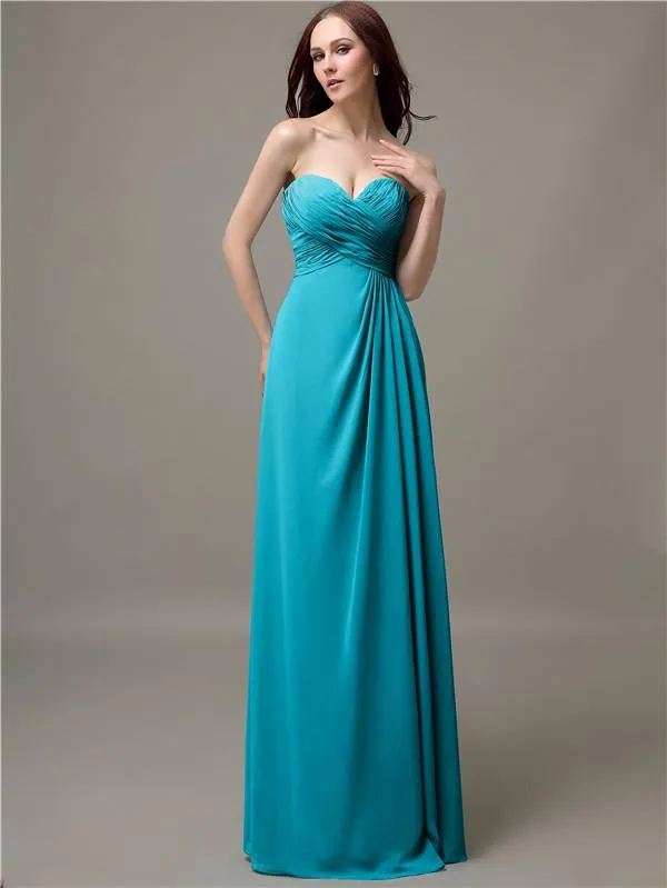 Elegant Sweetheart Chiffon A-line Long Bridesmaid Dresses