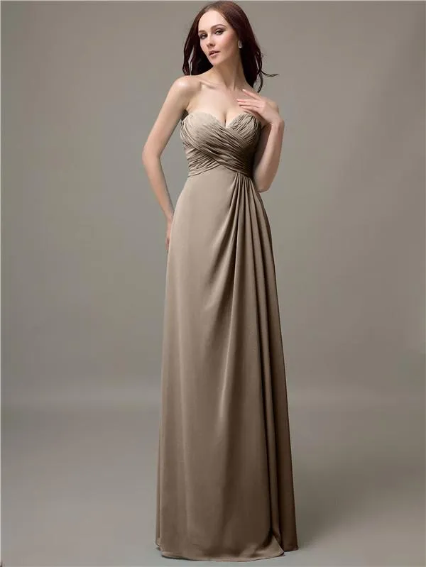 Elegant Sweetheart Chiffon A-line Long Bridesmaid Dresses