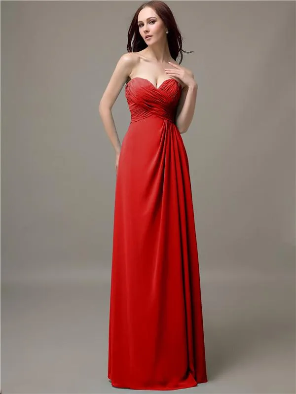 Elegant Sweetheart Chiffon A-line Long Bridesmaid Dresses