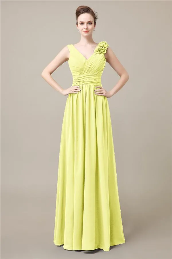 Elegant V-neck Flower A-line Floor-Length Bridesmaid Dresses