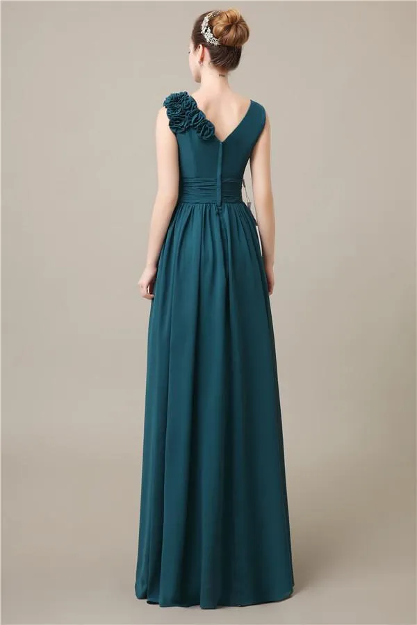 Elegant V-neck Flower A-line Floor-Length Bridesmaid Dresses