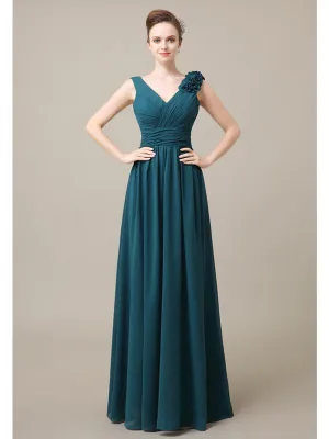 Elegant V-neck Flower A-line Floor-Length Bridesmaid Dresses