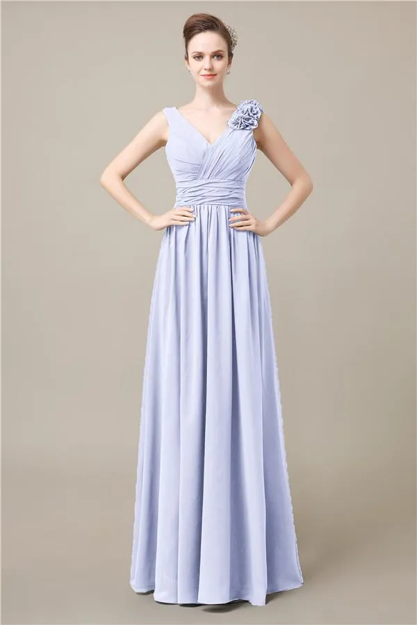 Elegant V-neck Flower A-line Floor-Length Bridesmaid Dresses