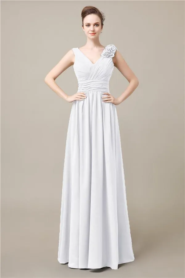 Elegant V-neck Flower A-line Floor-Length Bridesmaid Dresses