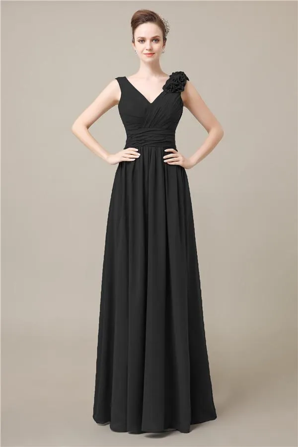 Elegant V-neck Flower A-line Floor-Length Bridesmaid Dresses