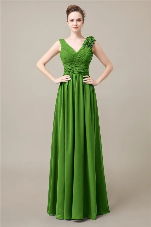 Elegant V-neck Flower A-line Floor-Length Bridesmaid Dresses