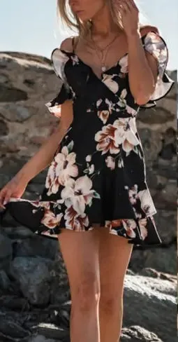 Elegant Women’s Chiffon Mini Dress | Deep V-Neck Loose Summer Style