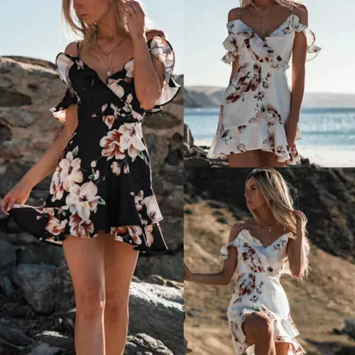 Elegant Women’s Chiffon Mini Dress | Deep V-Neck Loose Summer Style