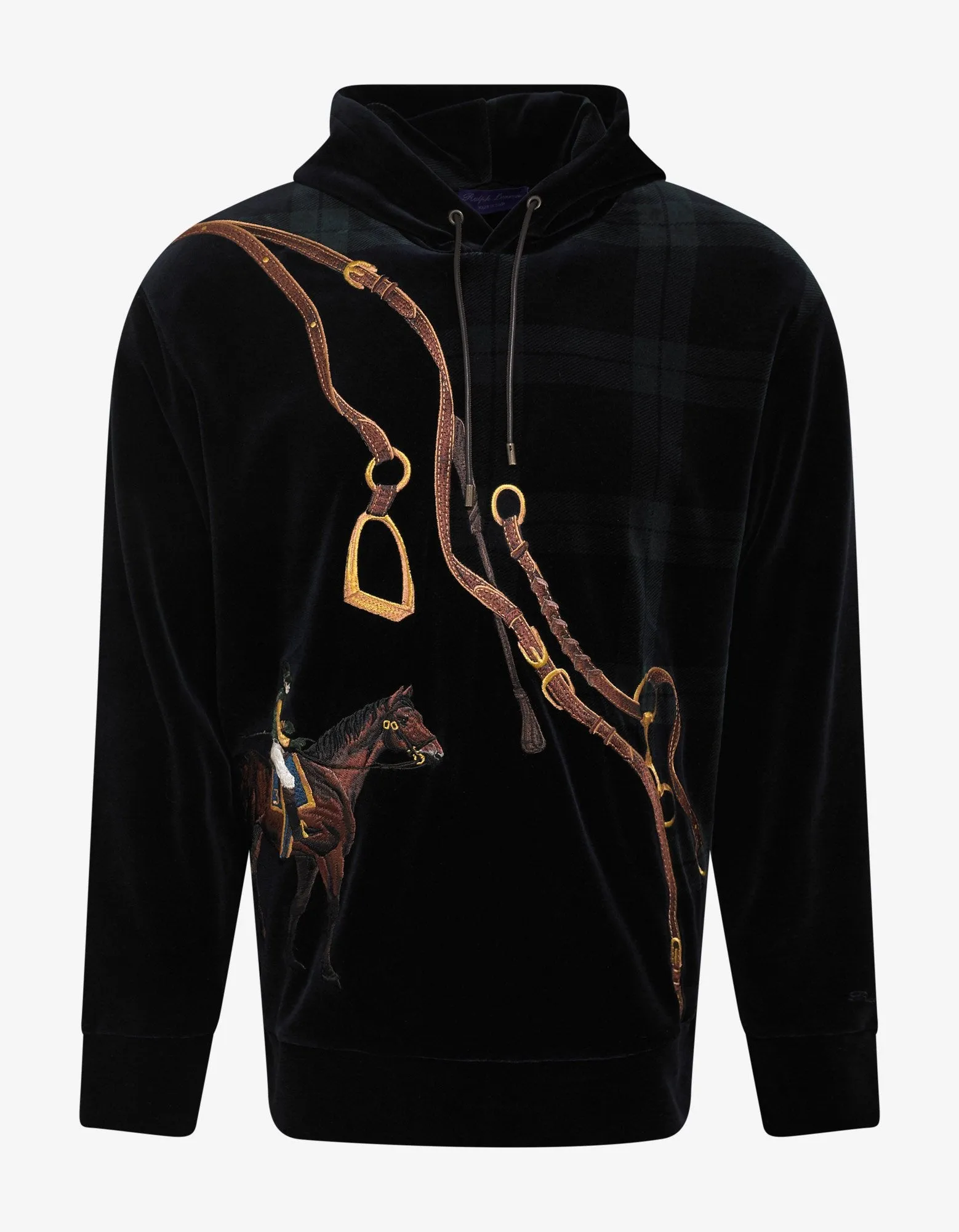 Equestrian Embroidery Velvet Hoodie