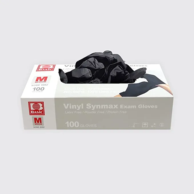 Ever Ready Disposable Vinyl Black Exam Gloves, Powder-Free & Latex-Free Gloves, Size Medium