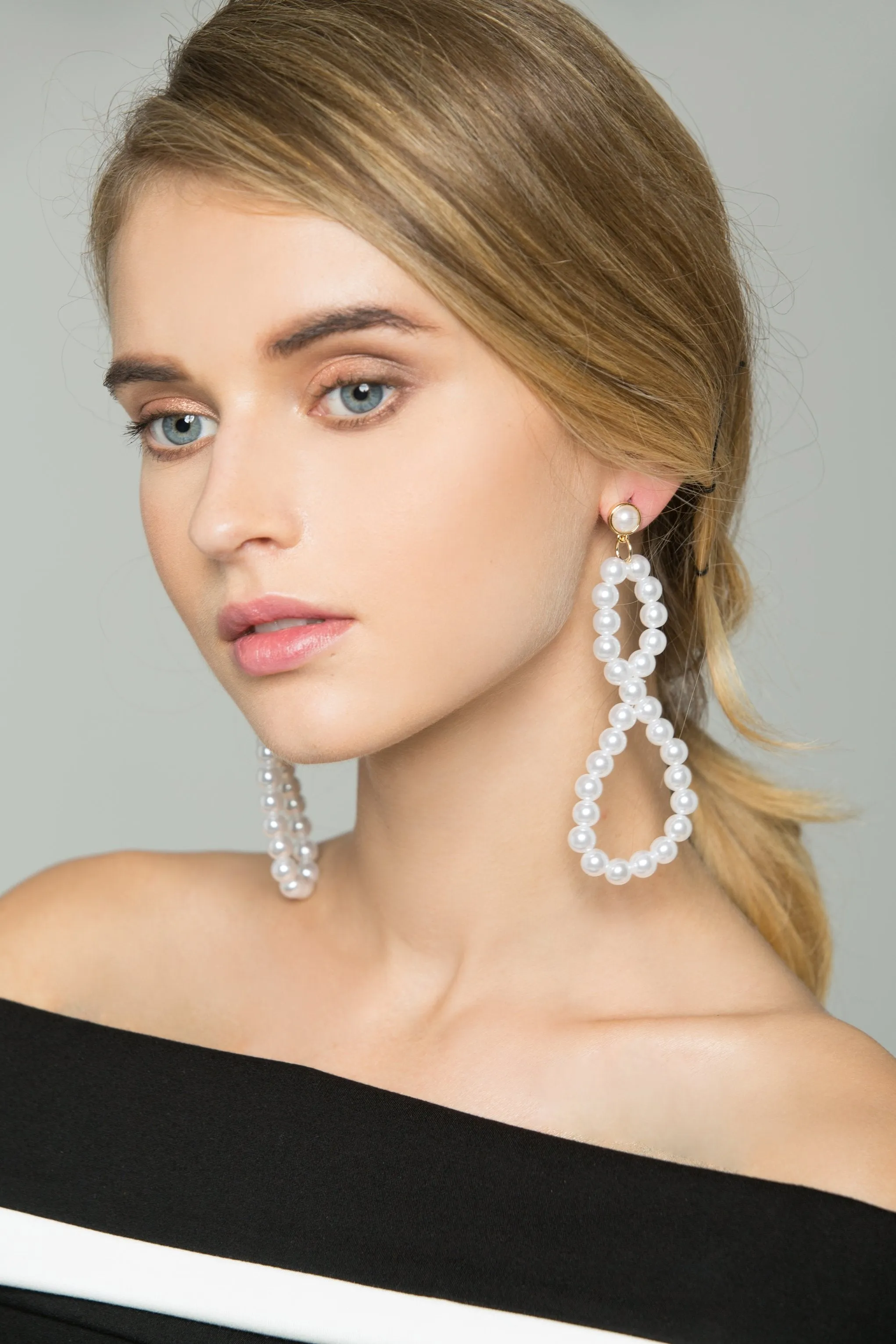 Faux Pearl Infinity Earrings