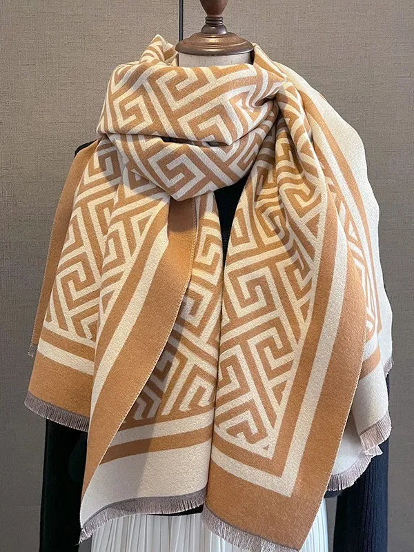 Fringed Geometric Keep Warm Shawl&Scarf