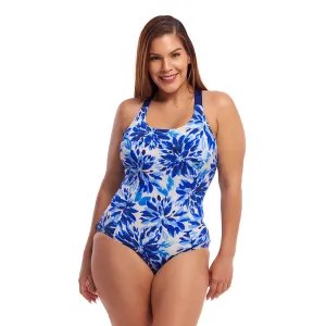 Funkita Ladies One Piece Blossom Blue Form-Fitting Swimwear with Brace Me Back Feature