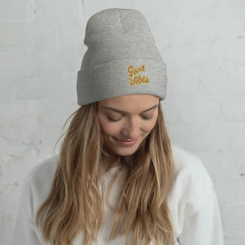 Good Vibes embroidered cuffed beanie