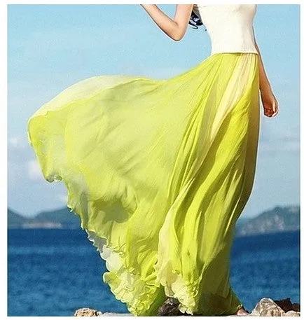 Green Flowing Chiffon Skirt