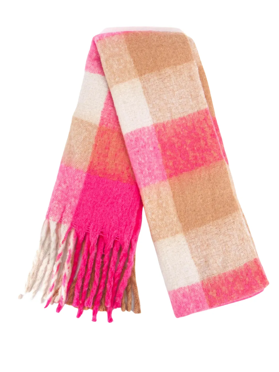 Heavyweight Check Print Scarf - Pink