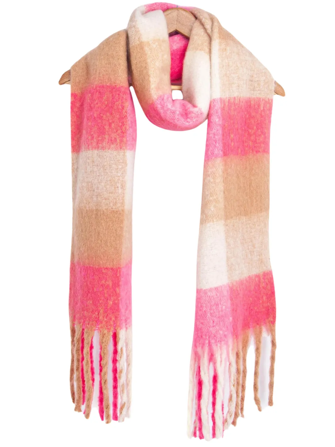 Heavyweight Check Print Scarf - Pink