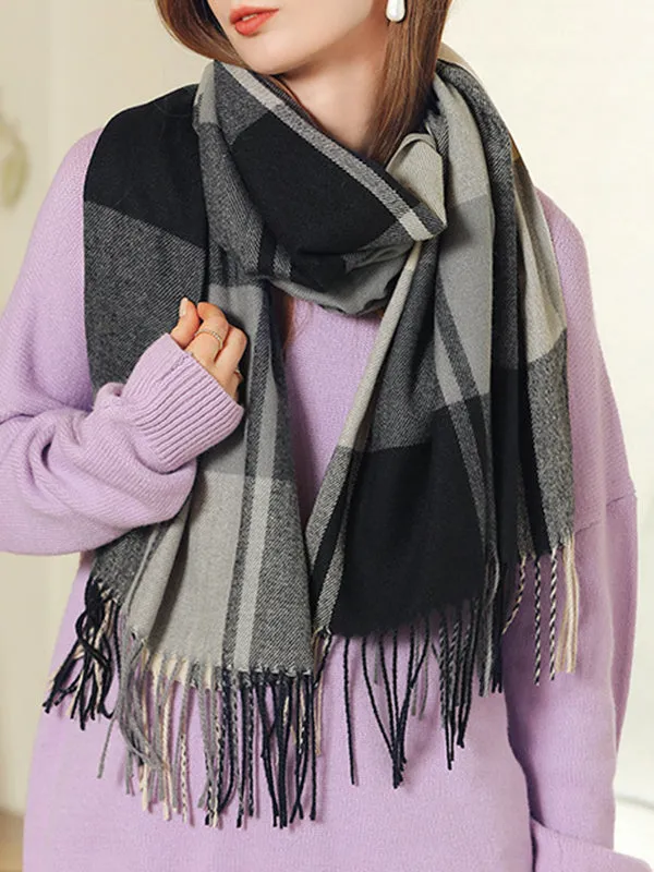 Keep Warm Plaid Tasseled Shawl&Scarf