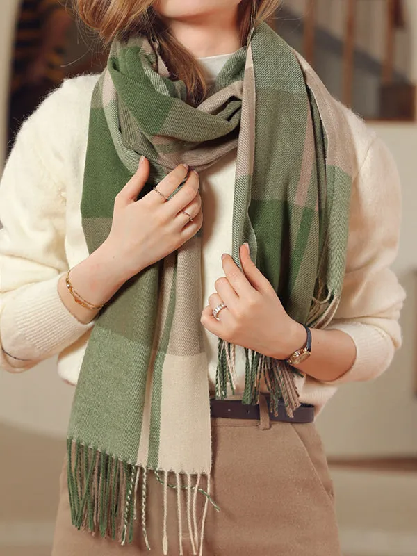 Keep Warm Plaid Tasseled Shawl&Scarf