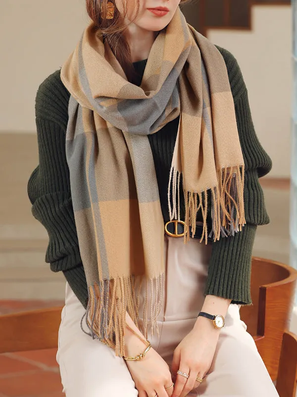 Keep Warm Plaid Tasseled Shawl&Scarf