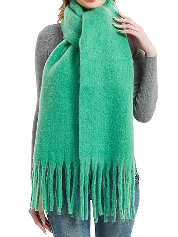 Keep Warm Solid Color Tasseled Velvet Shawl&Scarf