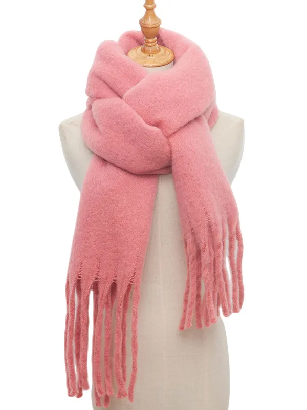 Keep Warm Solid Color Tasseled Velvet Shawl&Scarf