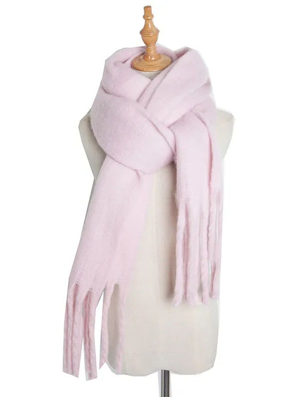 Keep Warm Solid Color Tasseled Velvet Shawl&Scarf