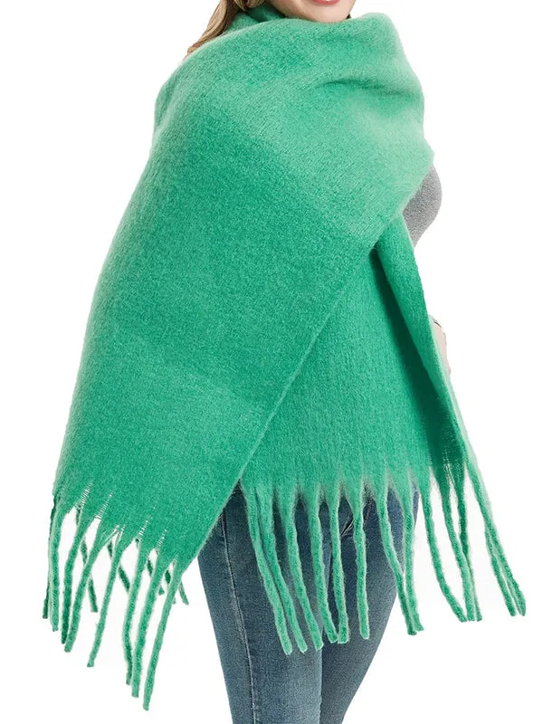 Keep Warm Solid Color Tasseled Velvet Shawl&Scarf